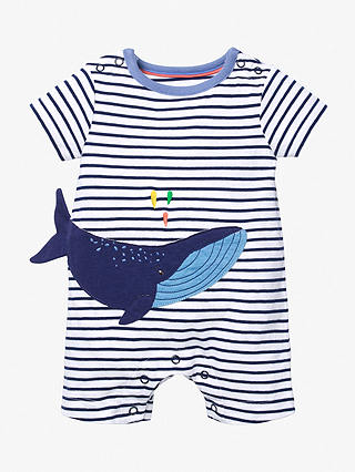 Mini Boden Baby Whale Jersey Romper, White/College Navy