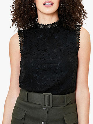 Oasis Lace Shirred Top, Black
