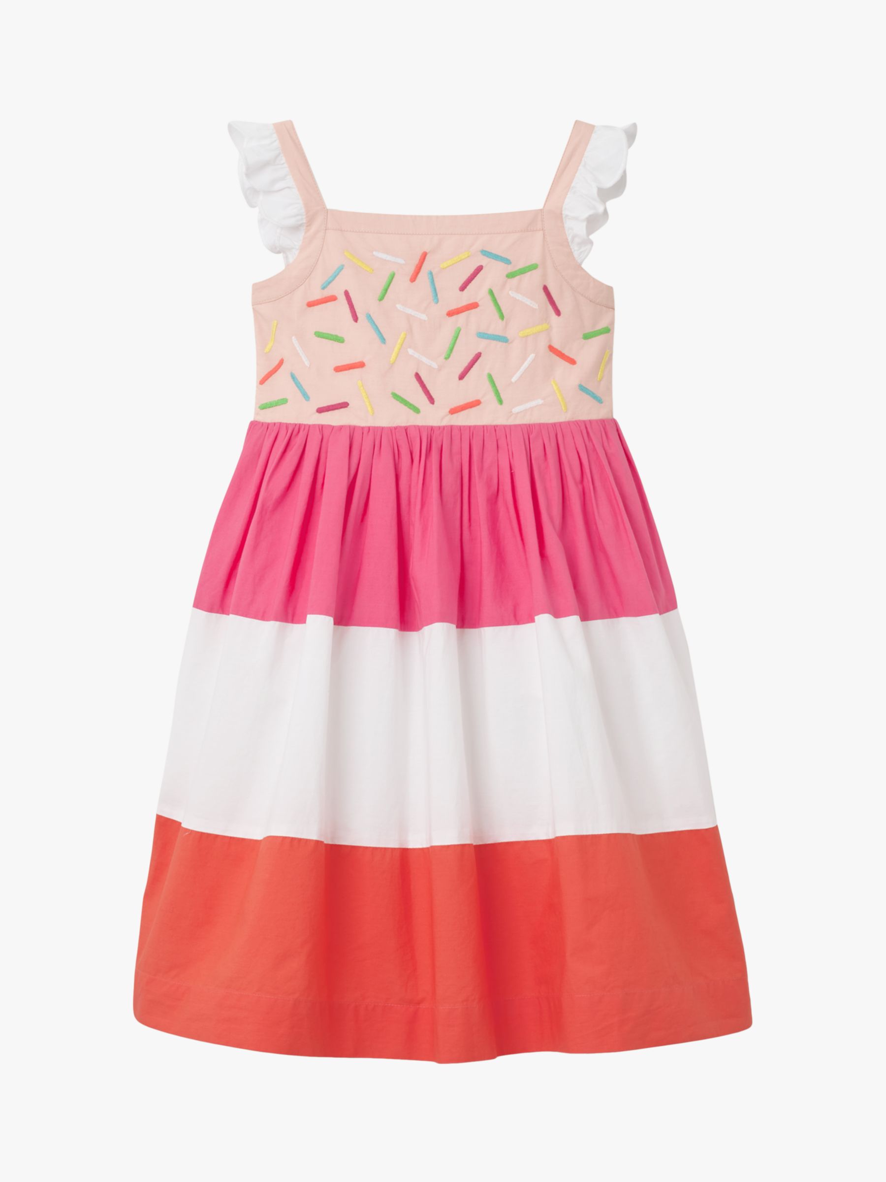 Mini Boden Girls' Embellished Frill Sleeve Dress, Pink