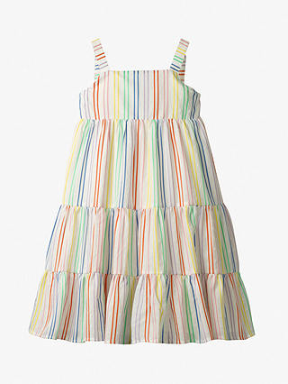 Mini Boden Girls' Tiered Stripe Summer Dress, Rainbow