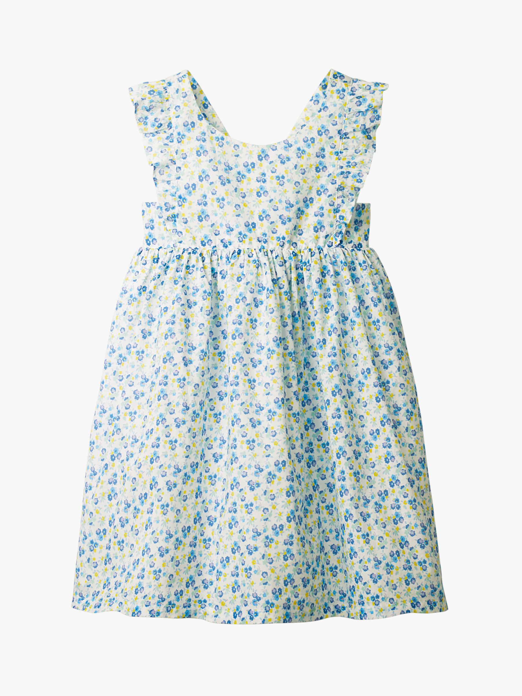 Mini Boden Girls' Strappy Floral Dress, Sky Blue
