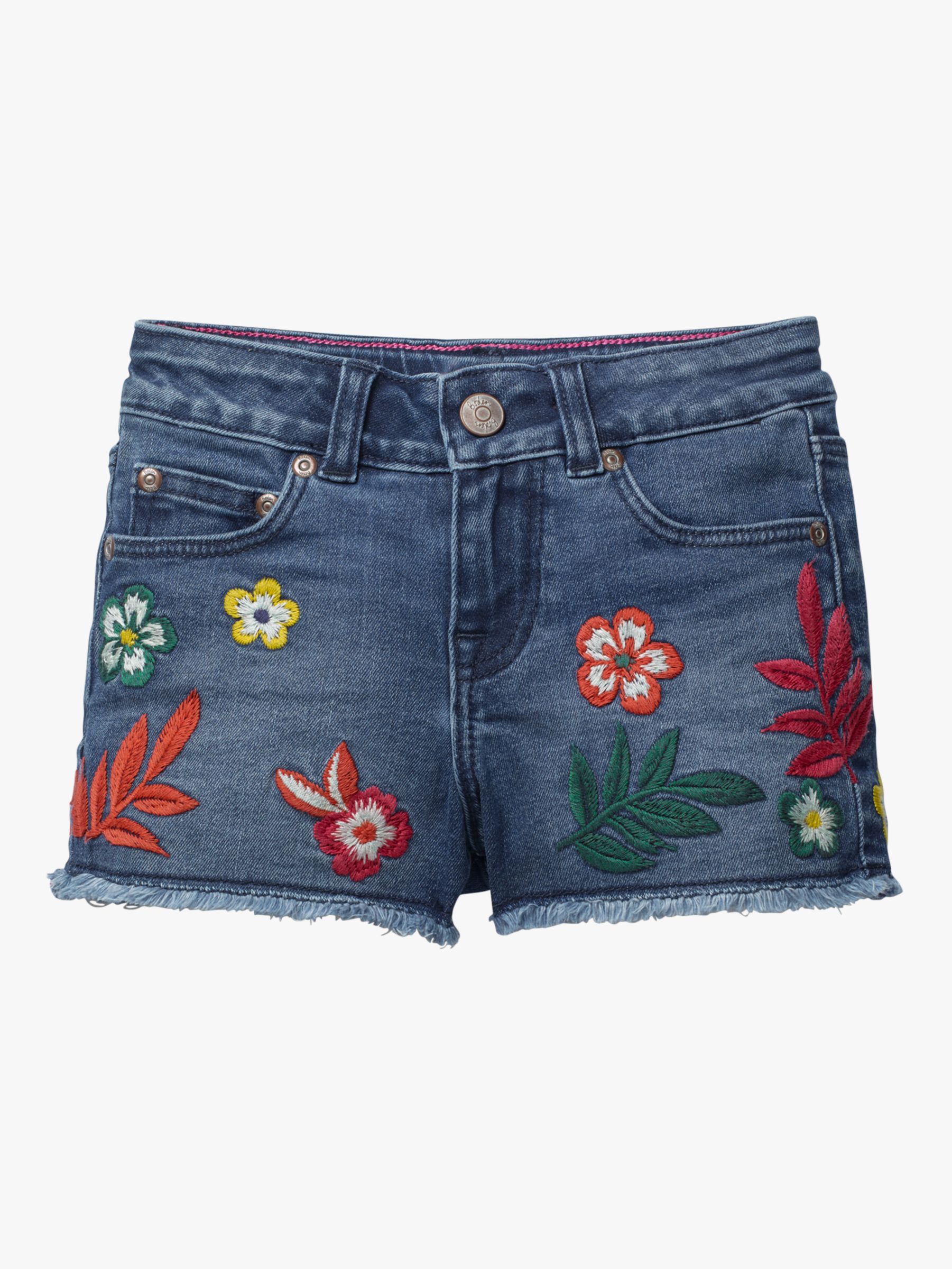 Mini Boden Girls' Frayed Hem Floral Embroidered Denim Shorts, Mid ...