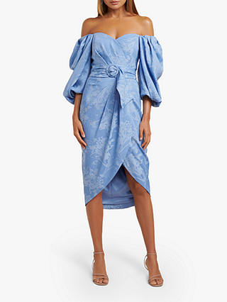 Forever New Elmira Puff Sleeve Floral Print Midi Dress, Blue