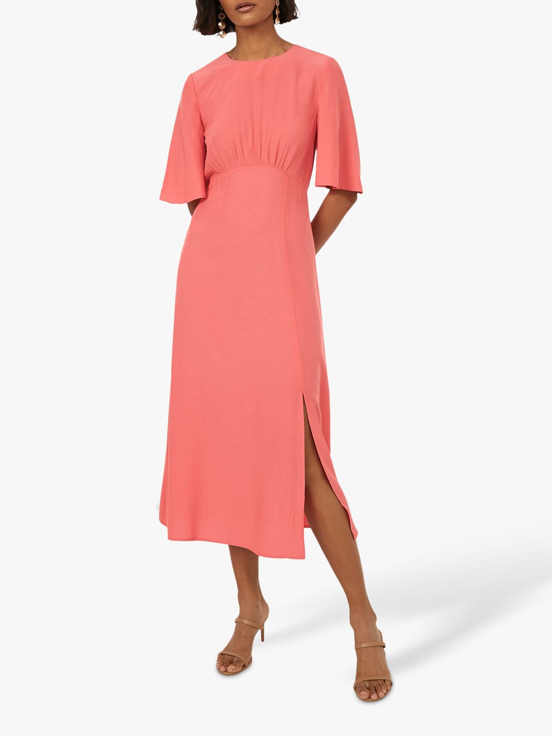 Warehouse Angel Sleeve Midi Dress, Light Pink at John Lewis & Partners