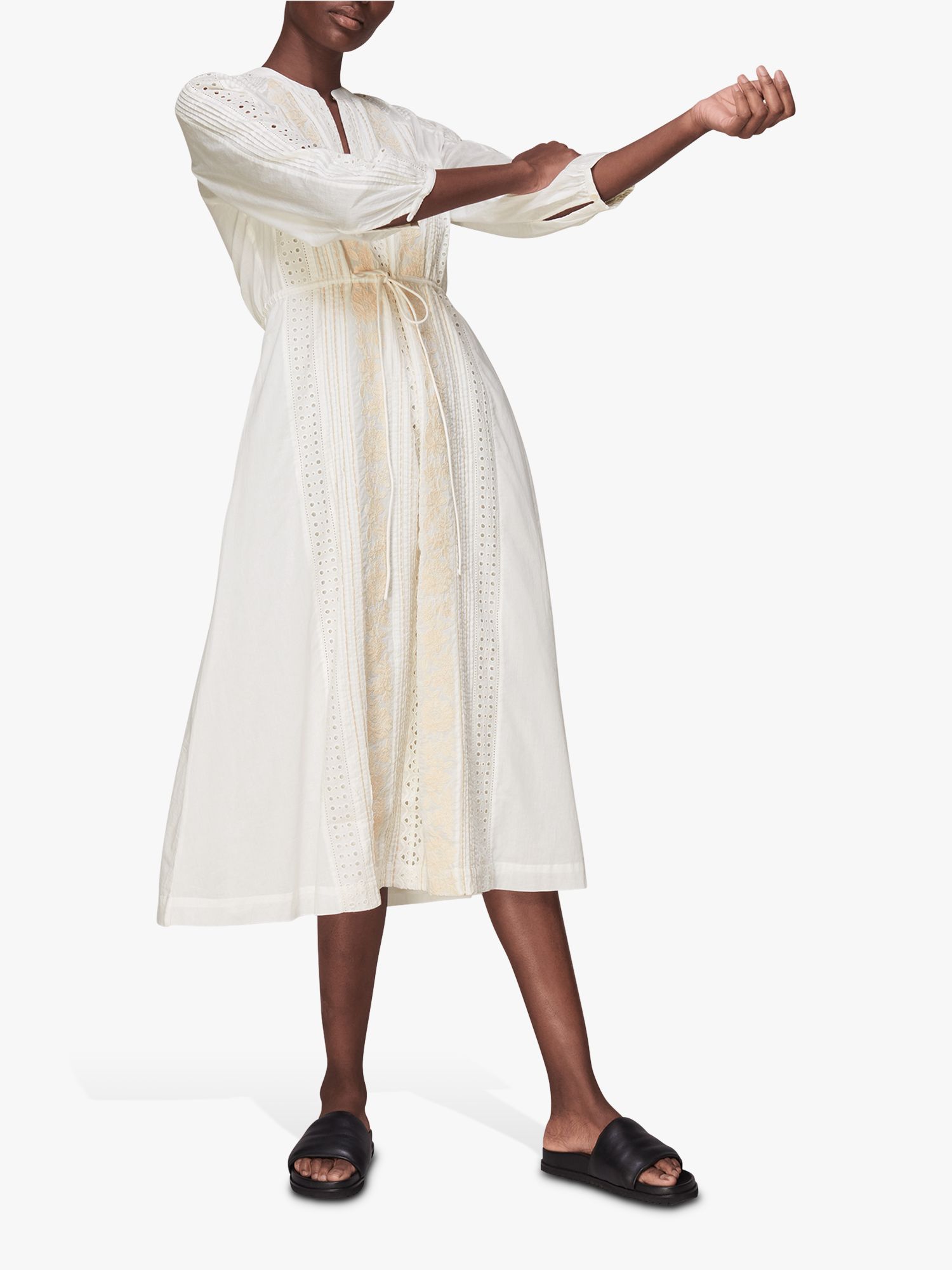 Whistles Cotton Embroidered Midi Dress, White at John Lewis & Partners