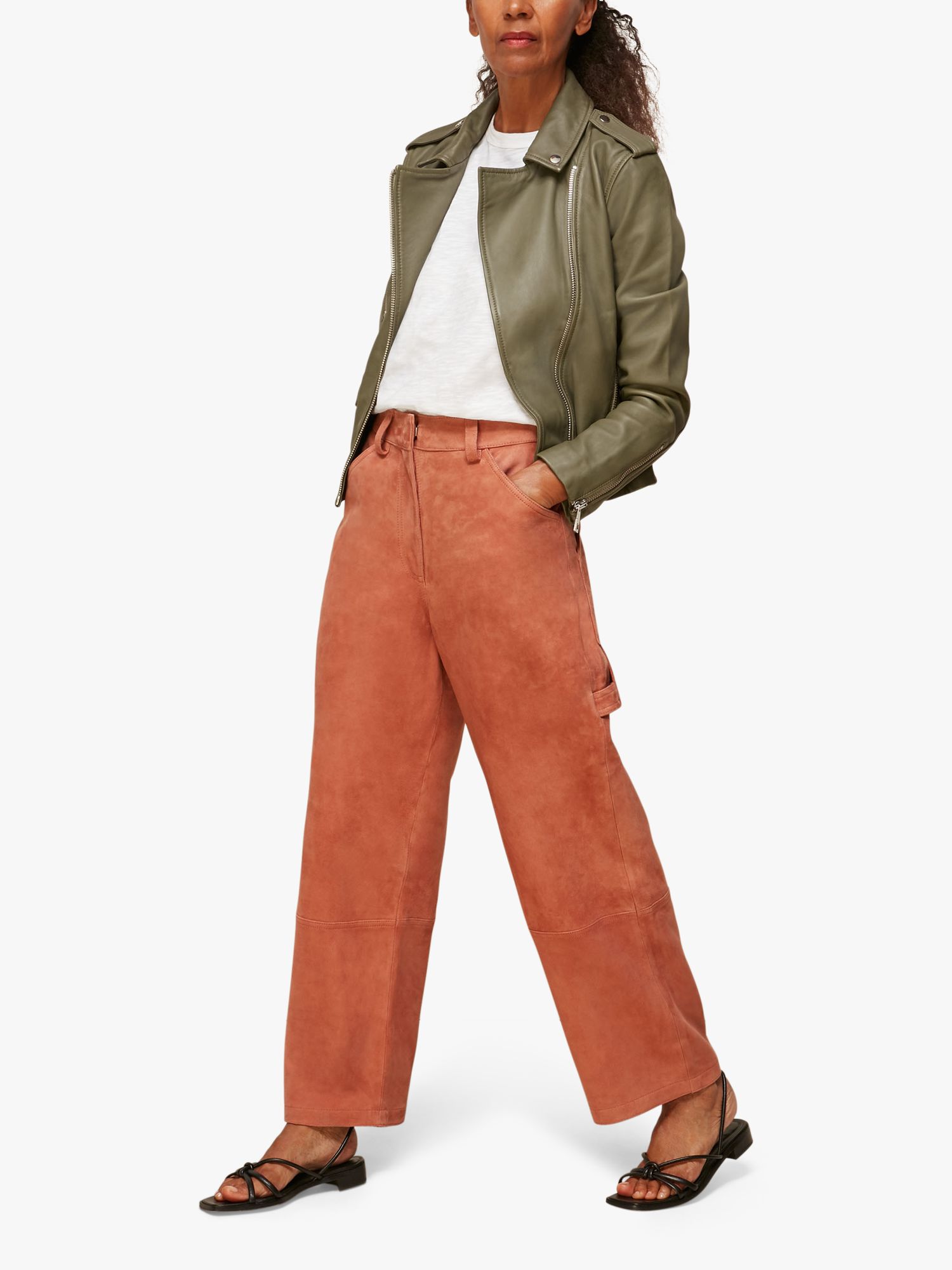 Neutral Suede Leather Cargo Trouser, WHISTLES