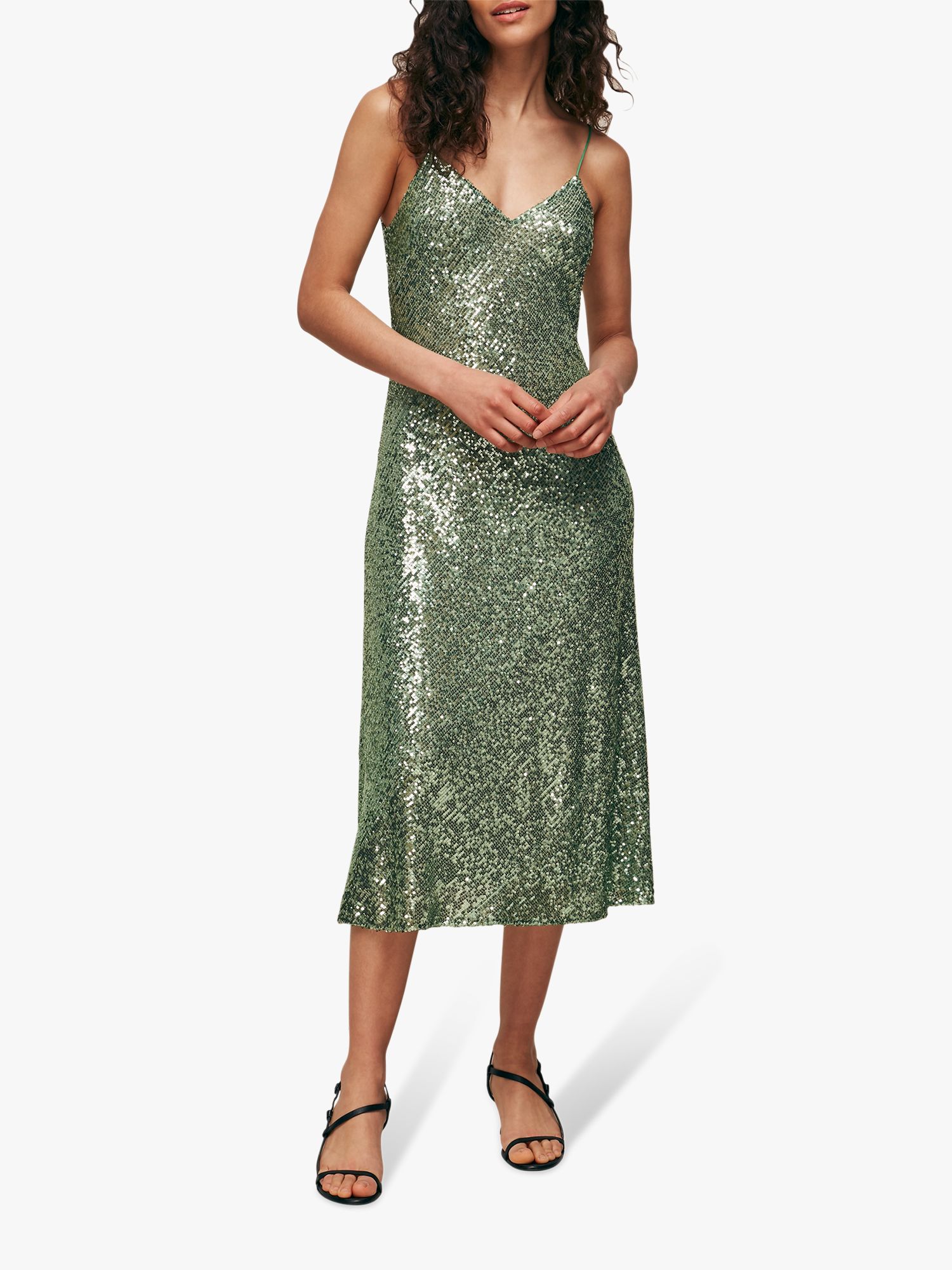 Whistles Dagma Sequin Slip Dress, Green