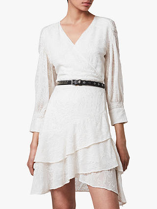 AllSaints Keva Palmer Embroidered Mini Dress, Chalk White