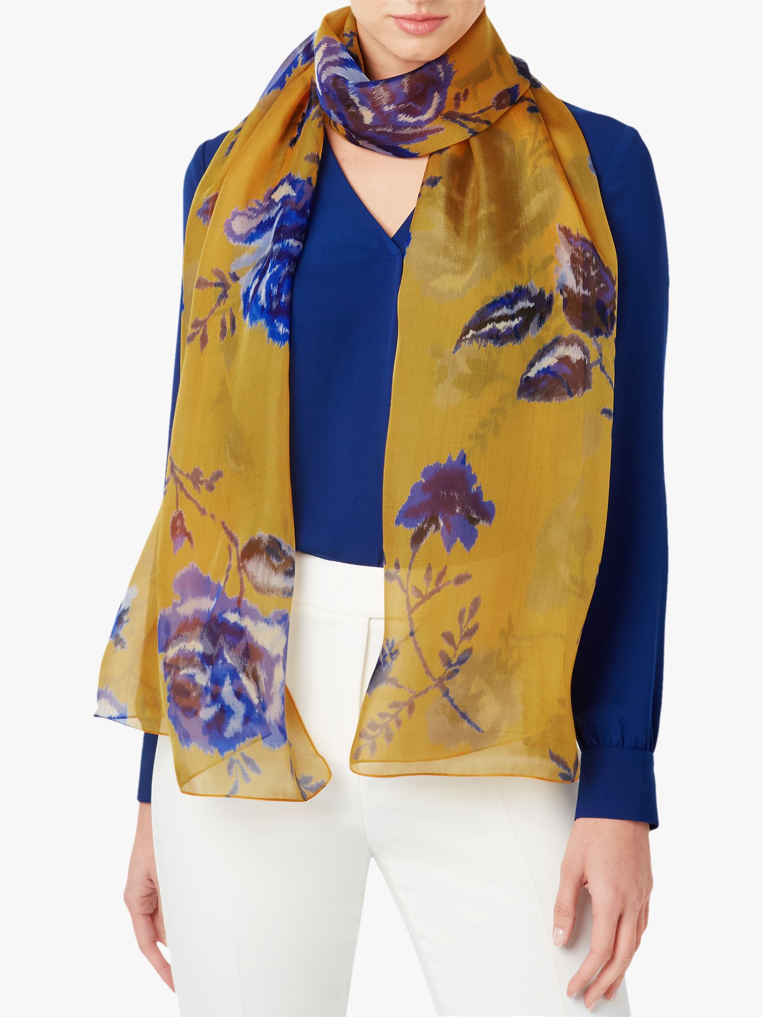 Hobbs Roselind Floral Print Silk Scarf Yellow At John Lewis And Partners