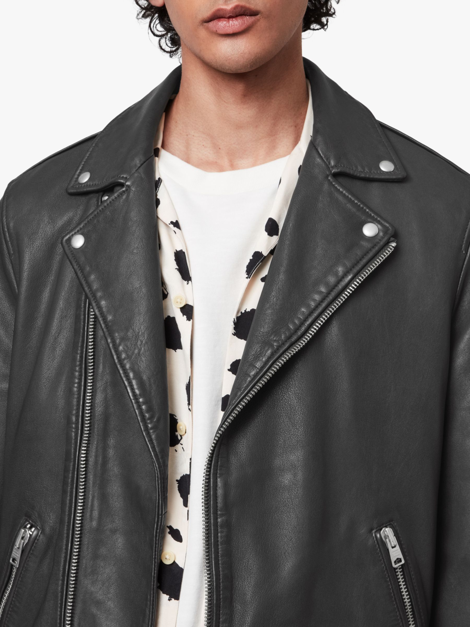 AllSaints Milo Leather Biker Jacket, Anthracite Grey