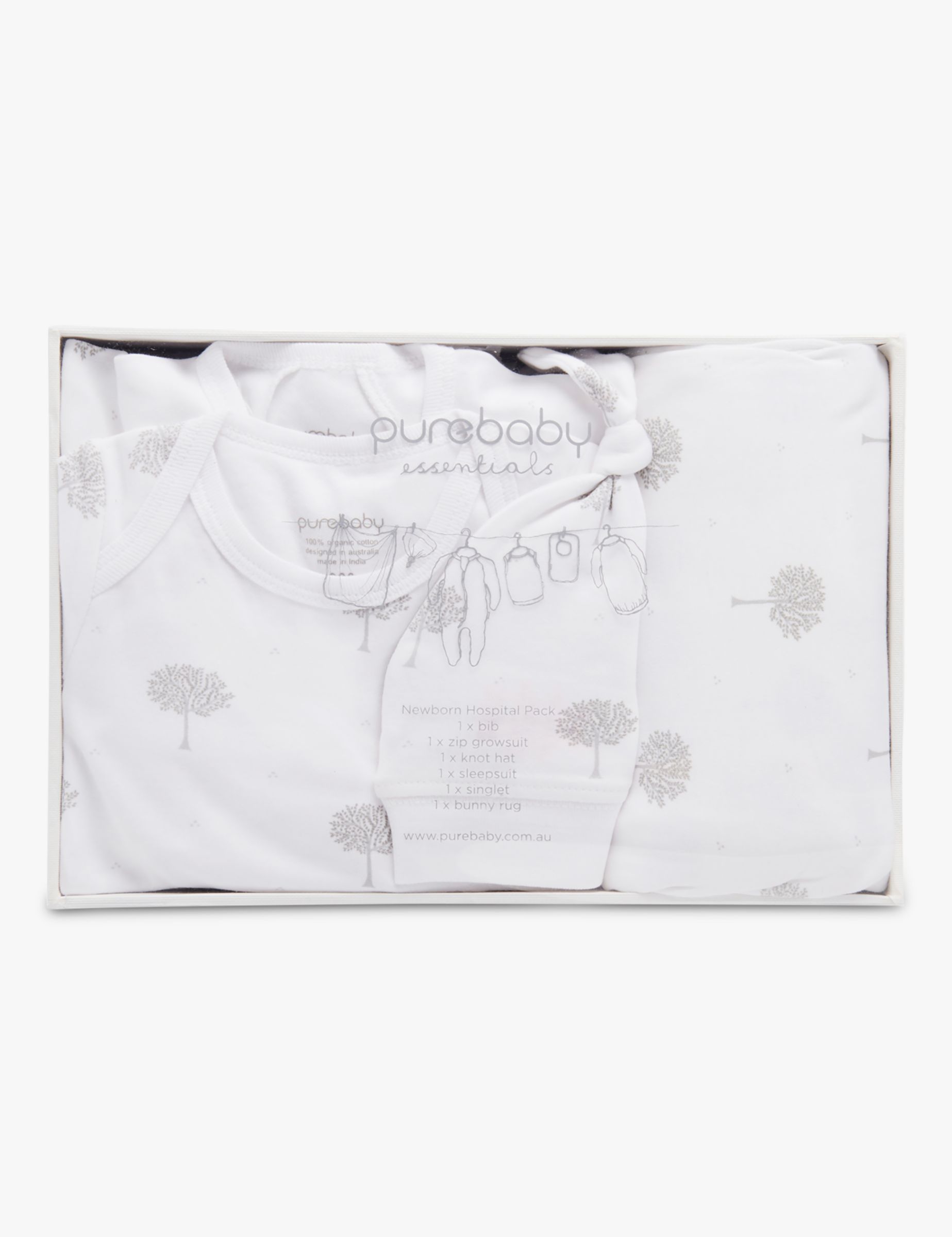 Purebaby Organic Cotton Essentials Collection Newborn Hospital Gift Set, Pack of 6, White, Newborn