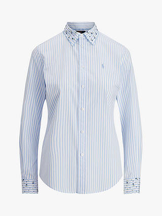 Polo Ralph Lauren Georgia Embroidered Stripe Shirt, White/Blue