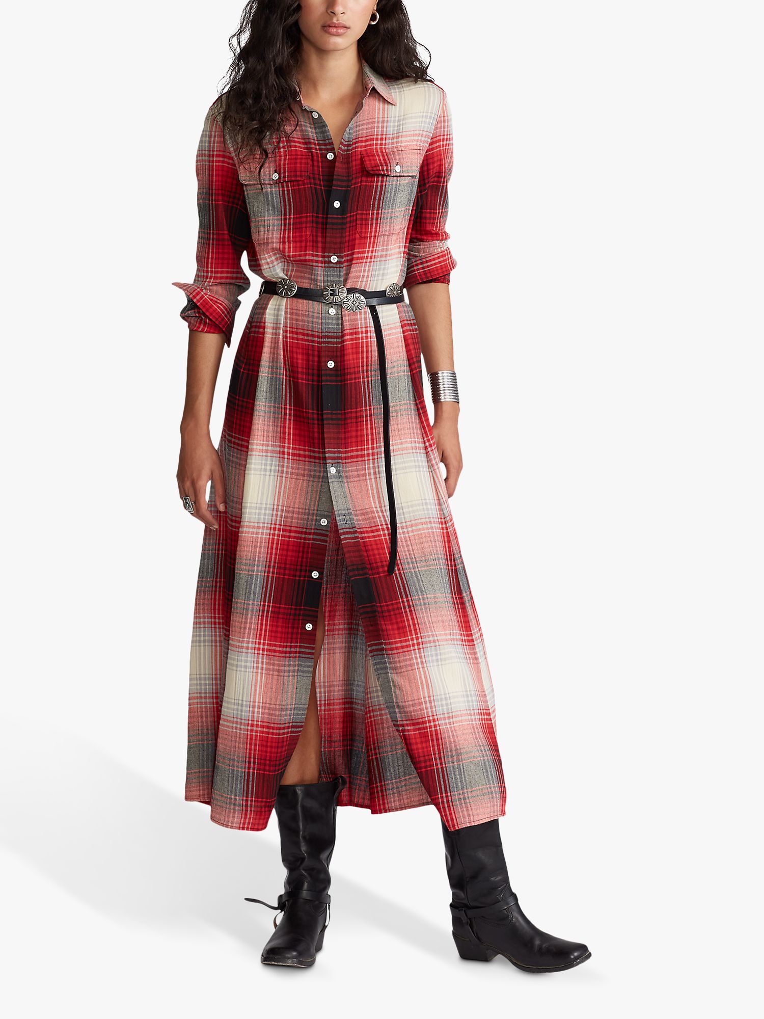 Polo Ralph Lauren Stephanie Check Shirt Dress, Red/Black ...