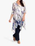 chesca Satin Devoree Abstract Pixie Hem Coat, White/Cobalt, White/Cobalt