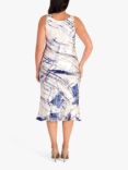 chesca Satin Devoree Abstract Stripe Sleeveless Dress, Ivory/Cobalt