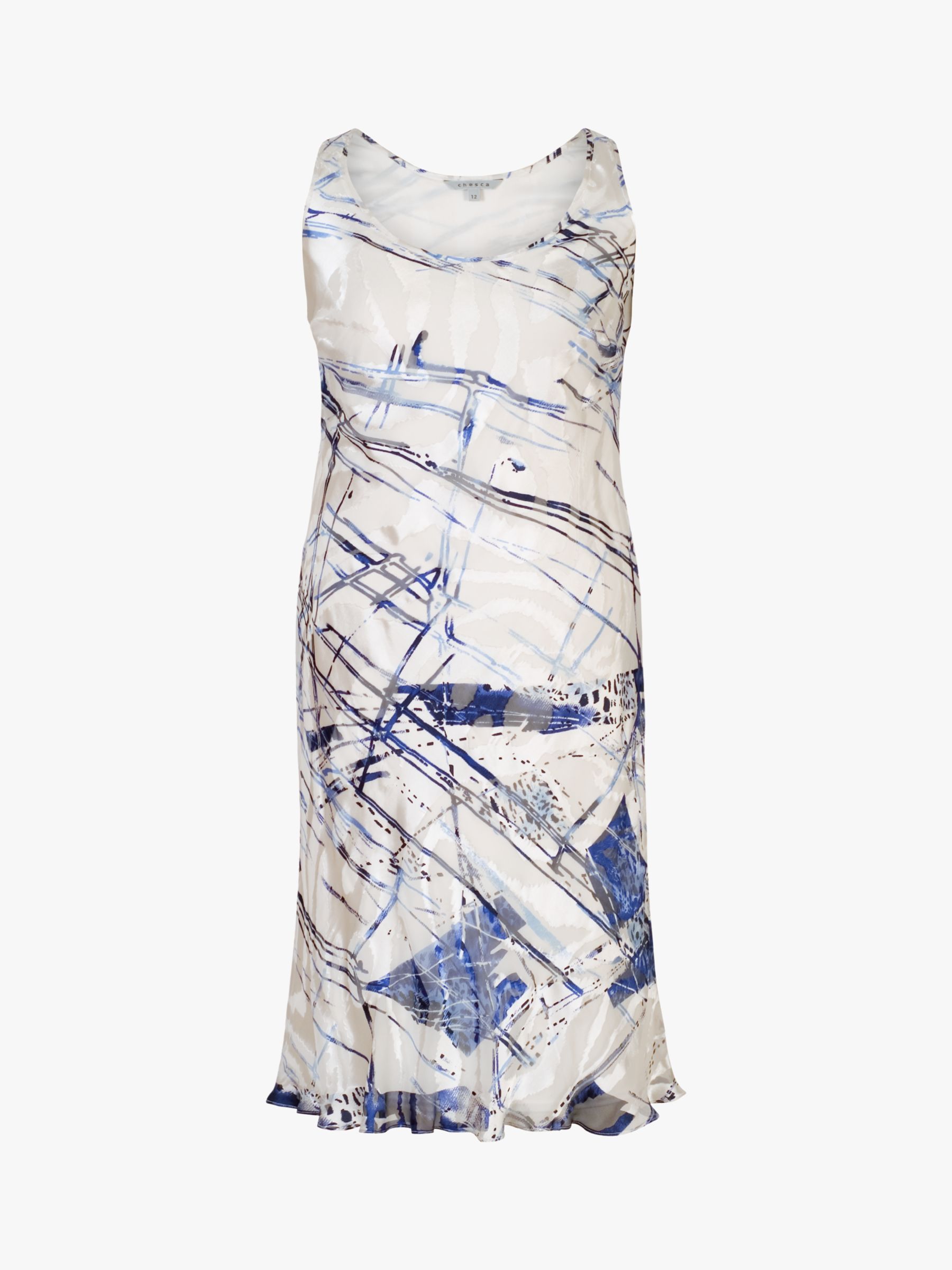 chesca Satin Devoree Abstract Stripe Sleeveless Dress, Ivory/Cobalt, 14