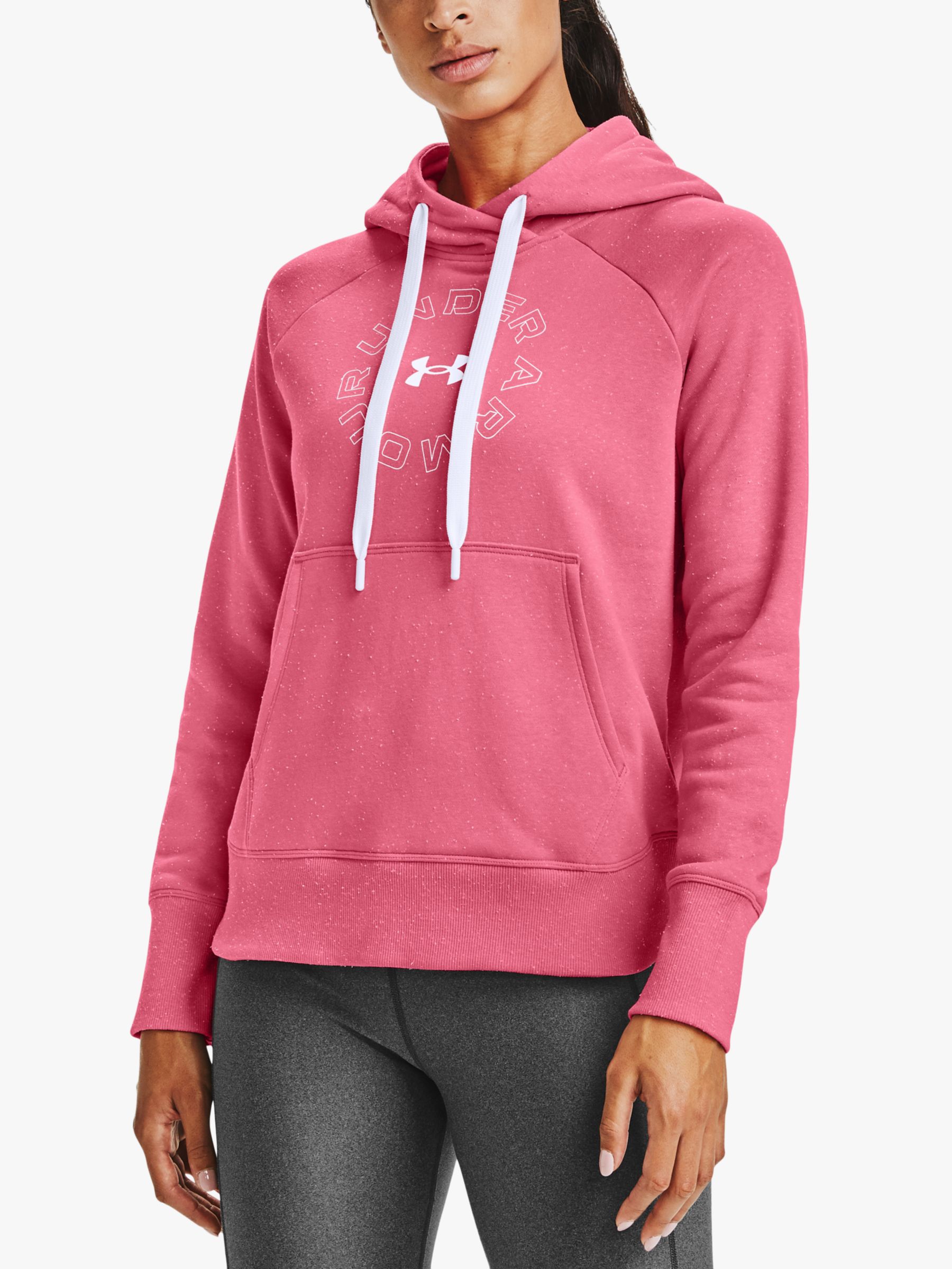 Under Armour Rival Fleece Metallic Training Hoodie, Pink Lemonade at