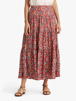 Lauren Ralph Lauren Pauldina Peasant Midi Skirt, Red/Multi