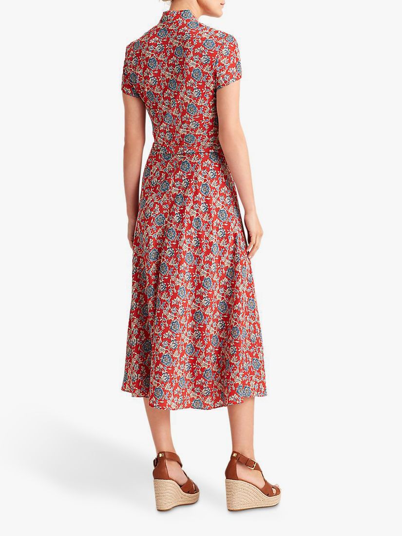 Lauren Ralph Lauren Amit Floral Print Tie Belt Dress, Red/Multi at John ...