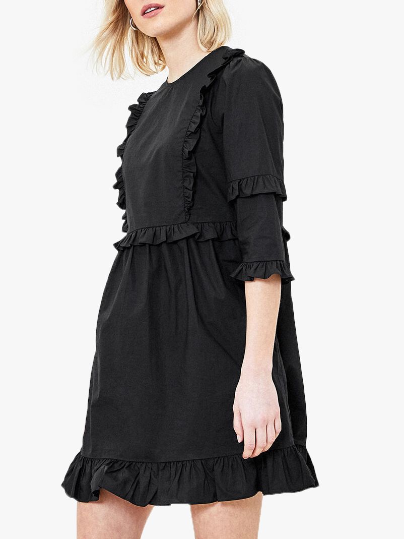 black frill shift dress