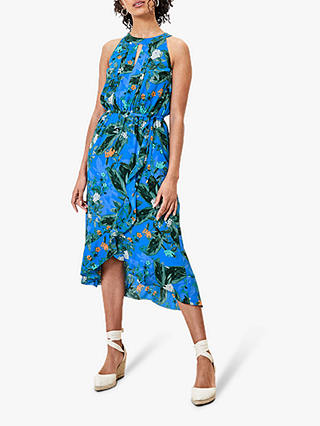 Oasis Halterneck Floral Dress, Multi Blue
