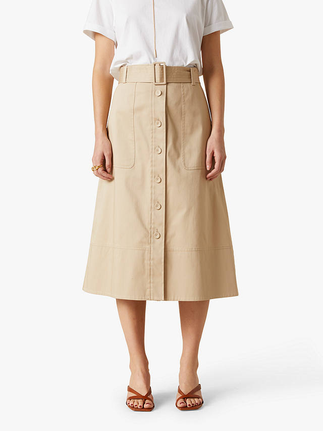 Jigsaw Belted Trench Midi Skirt, Bamboo at John Lewis & Partners