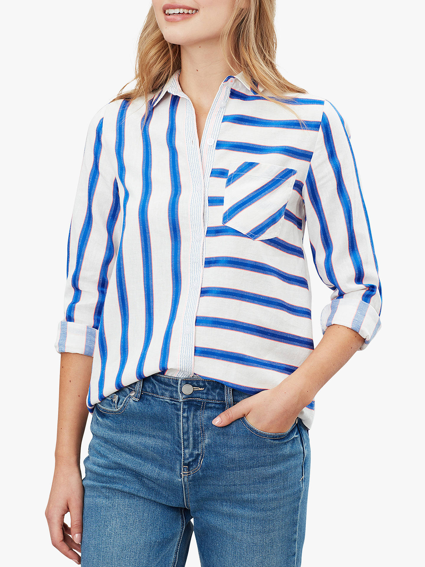 Joules Lorena Stripe Linen Blend Shirt, White/Blue Stripe at John Lewis ...