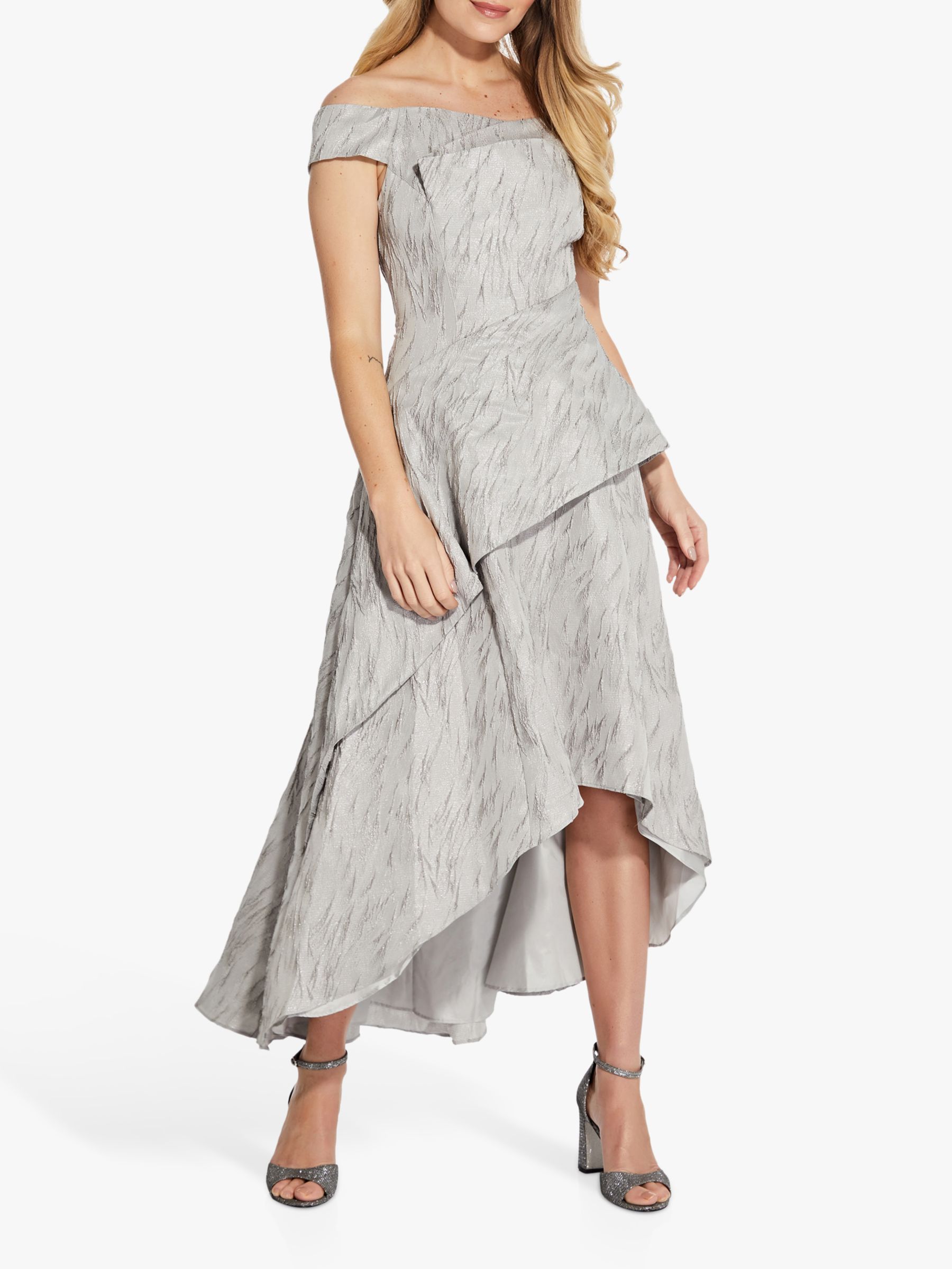 Adrianna Papell Textured Draped Dress, Silver