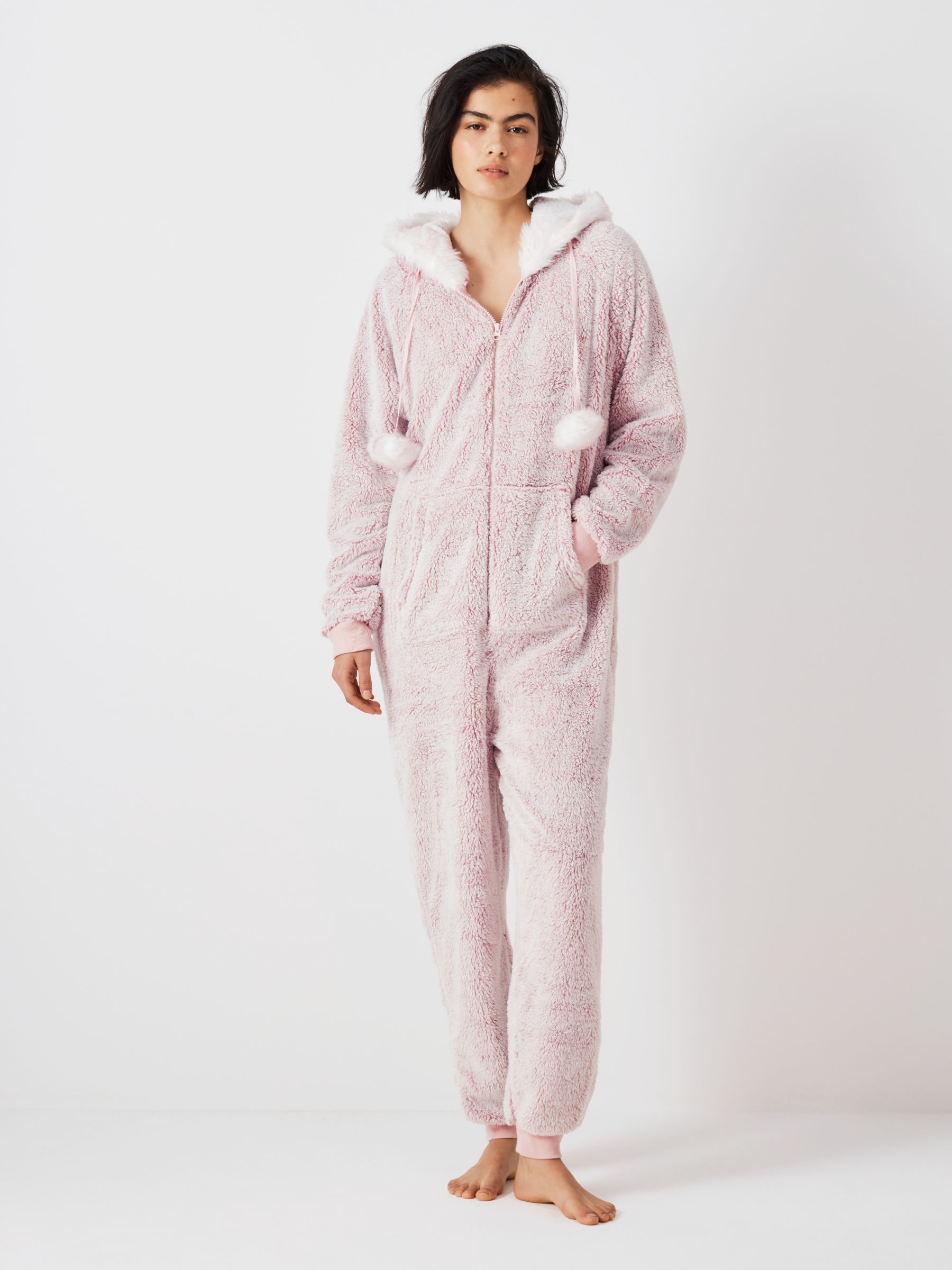 Winter Pink Zipper Sleeping Hoody Pajama Jumpsuit