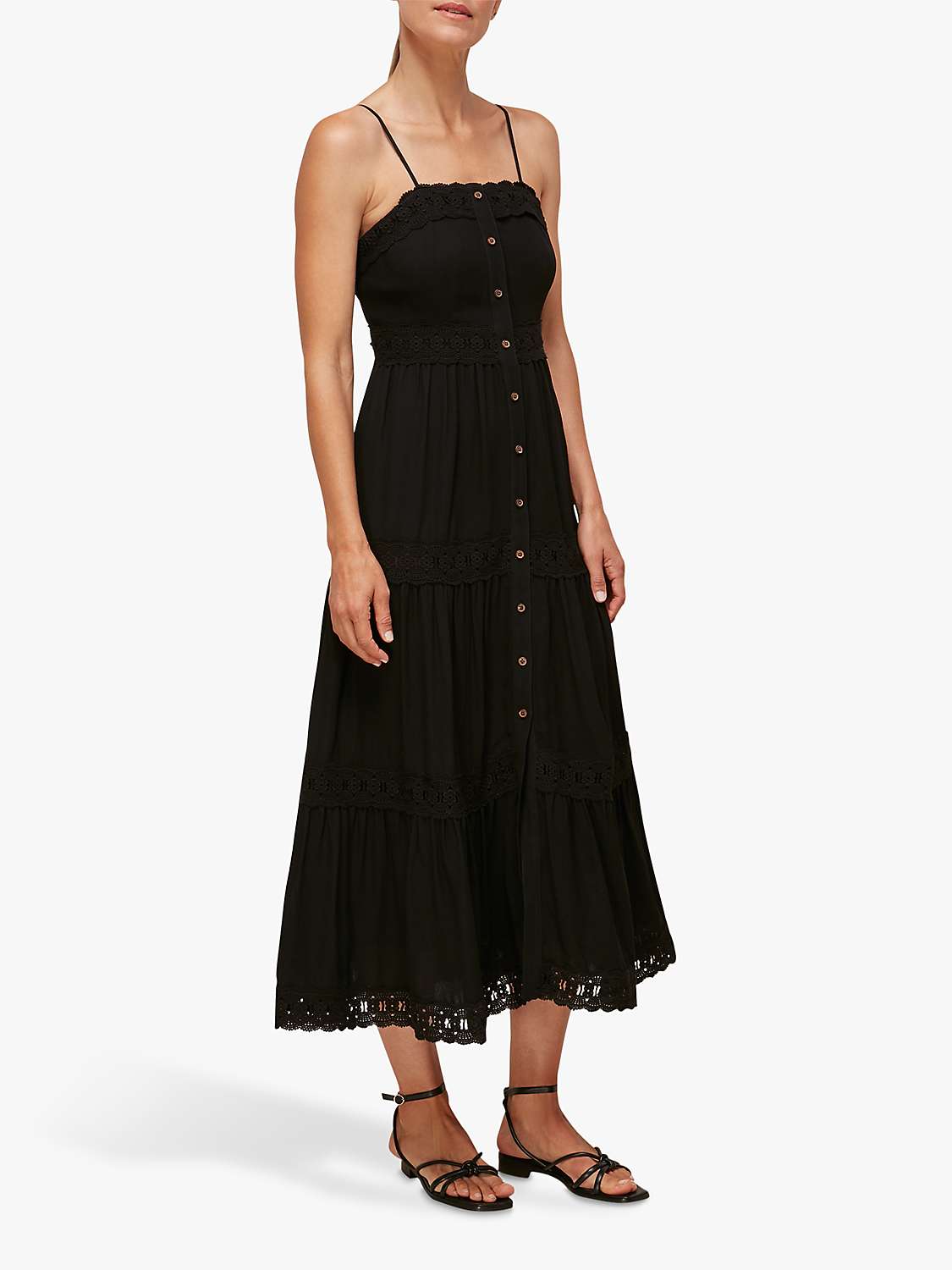 Whistles Strappy Lace Dress, Black at John Lewis & Partners
