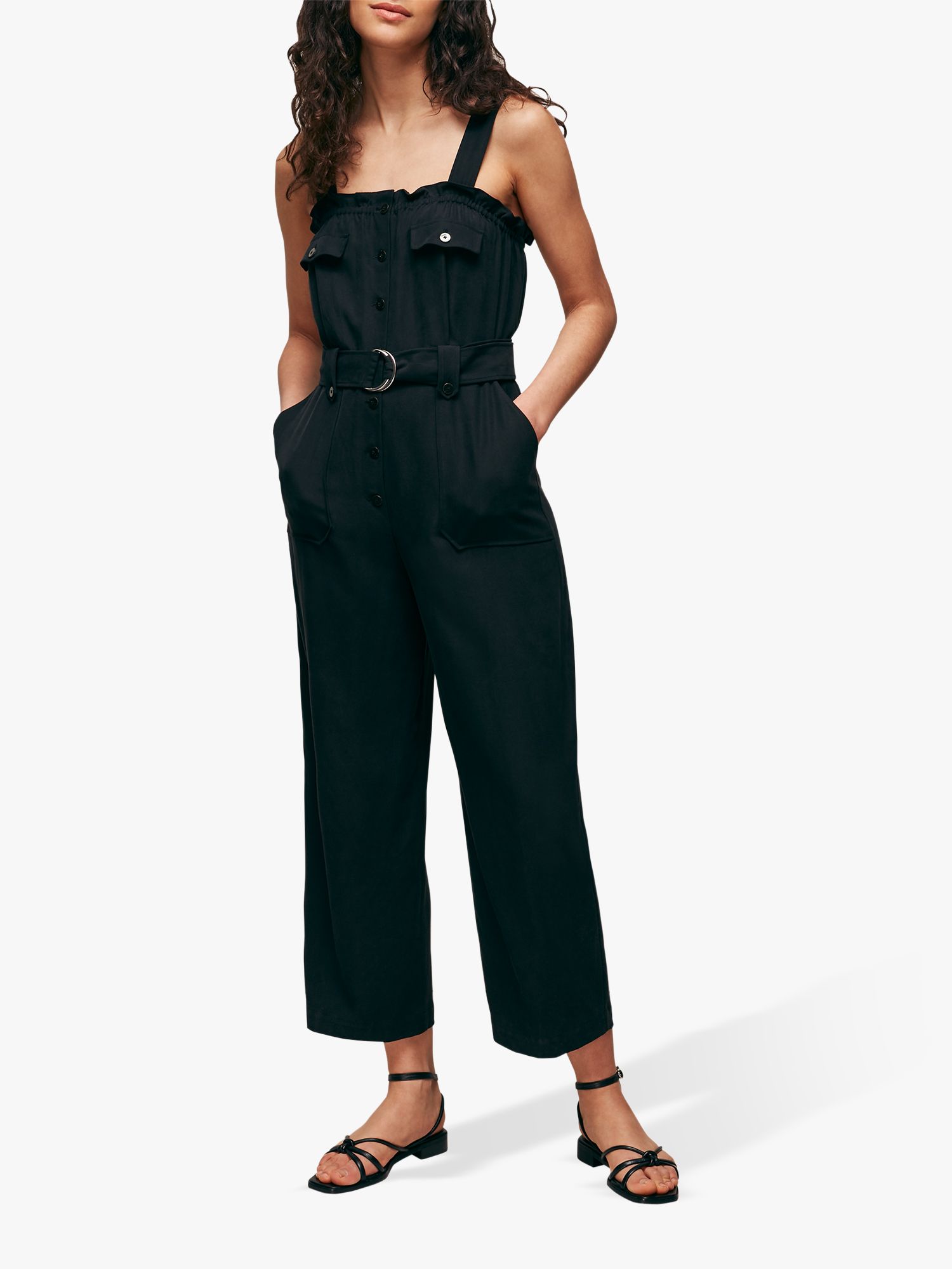 Whistles Frill Utility Belted Jumpsuit, Black