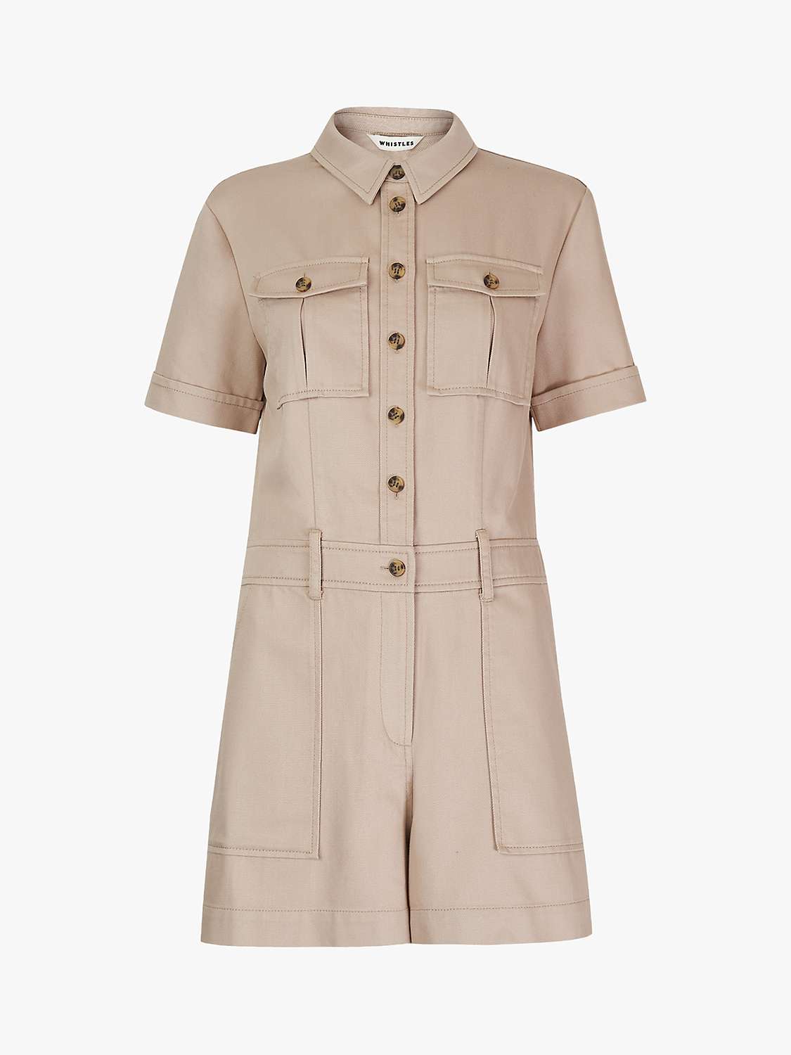 Whistles Leith Utility Twill Jumpsuit, Beige at John Lewis & Partners