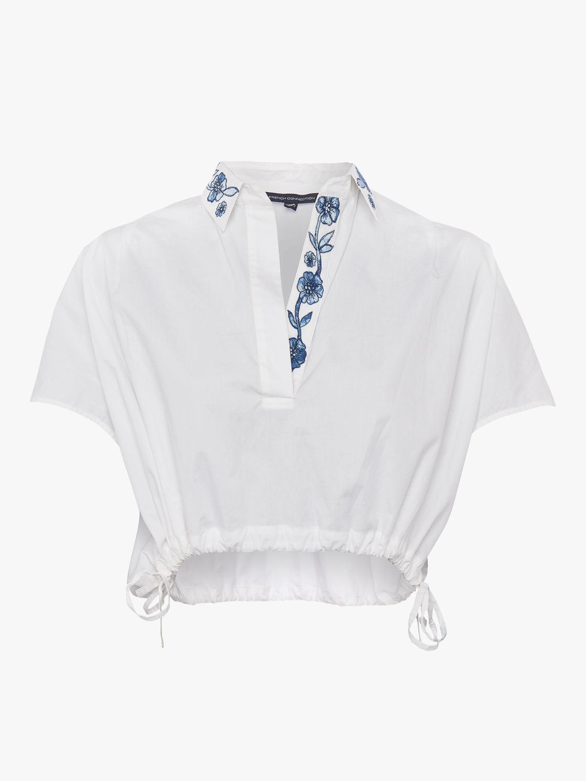 French Connection Zain Poplin Embroidered Cropped Popover Shirt, White ...