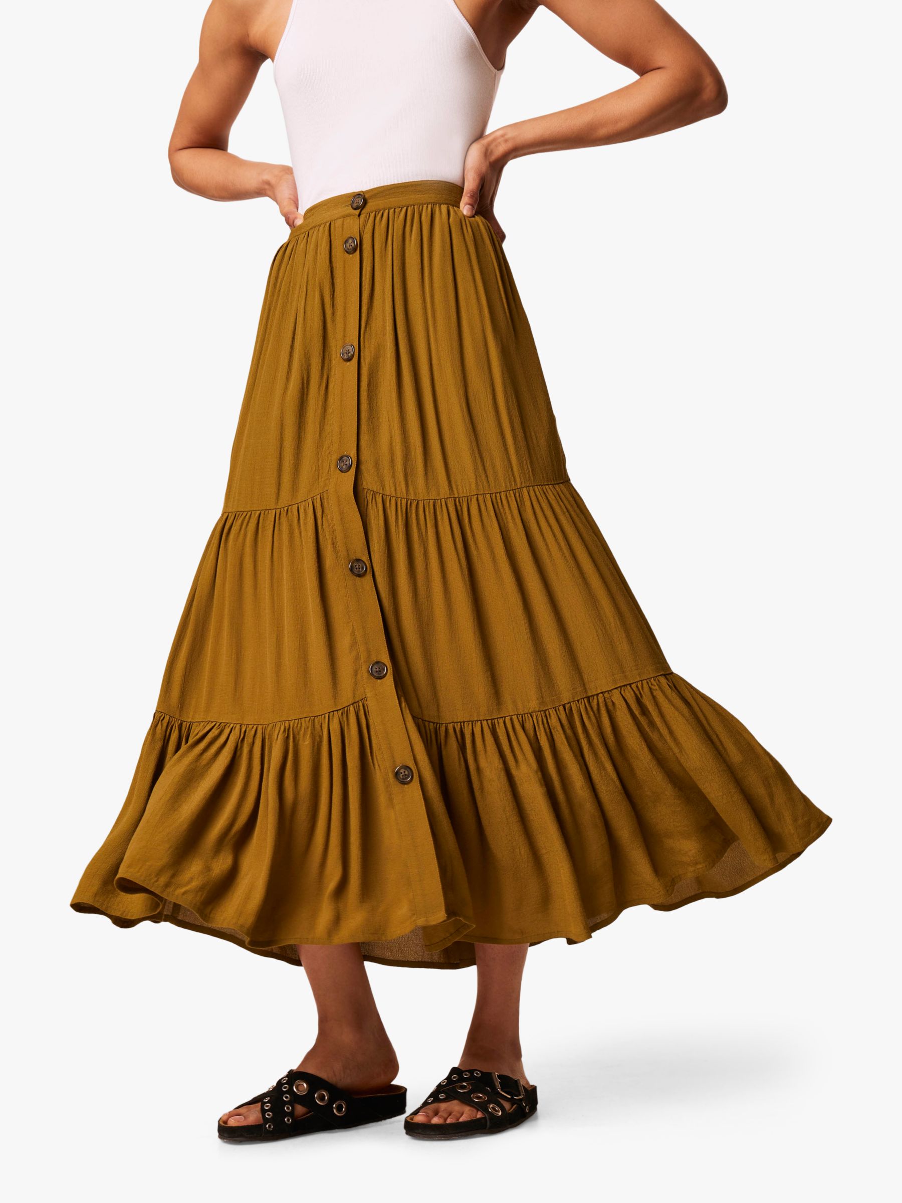 French Connection Easha Button Maxi Skirt, Lizard Green at John Lewis ...