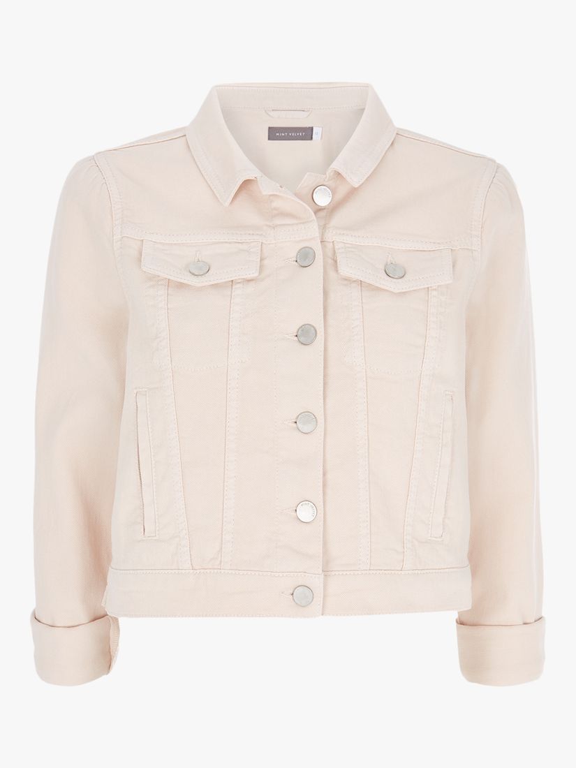 Mint Velvet Puff Sleeve Denim Jacket, Light Pink at John Lewis & Partners