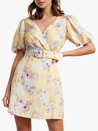 Forever New Maggie Linen Blend Floral Print Wrap Dress, Citrus Bouquet