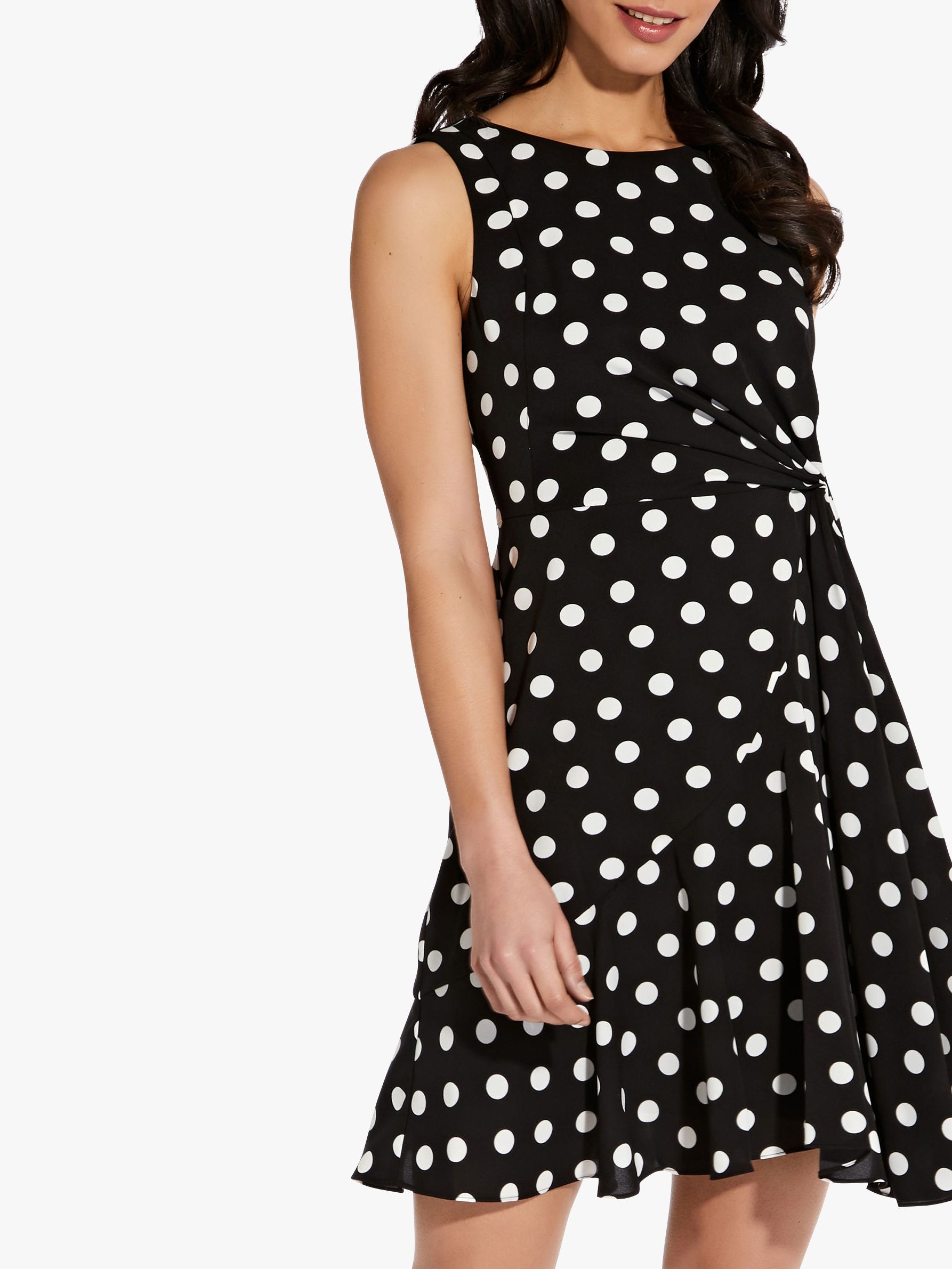 Adrianna Papell Spot Print Flared Dress, Black/Ivory