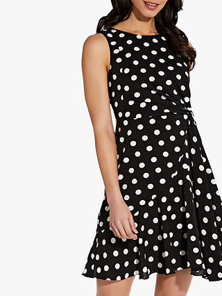 Adrianna Papell Spot Print Flared Dress, Black/Ivory