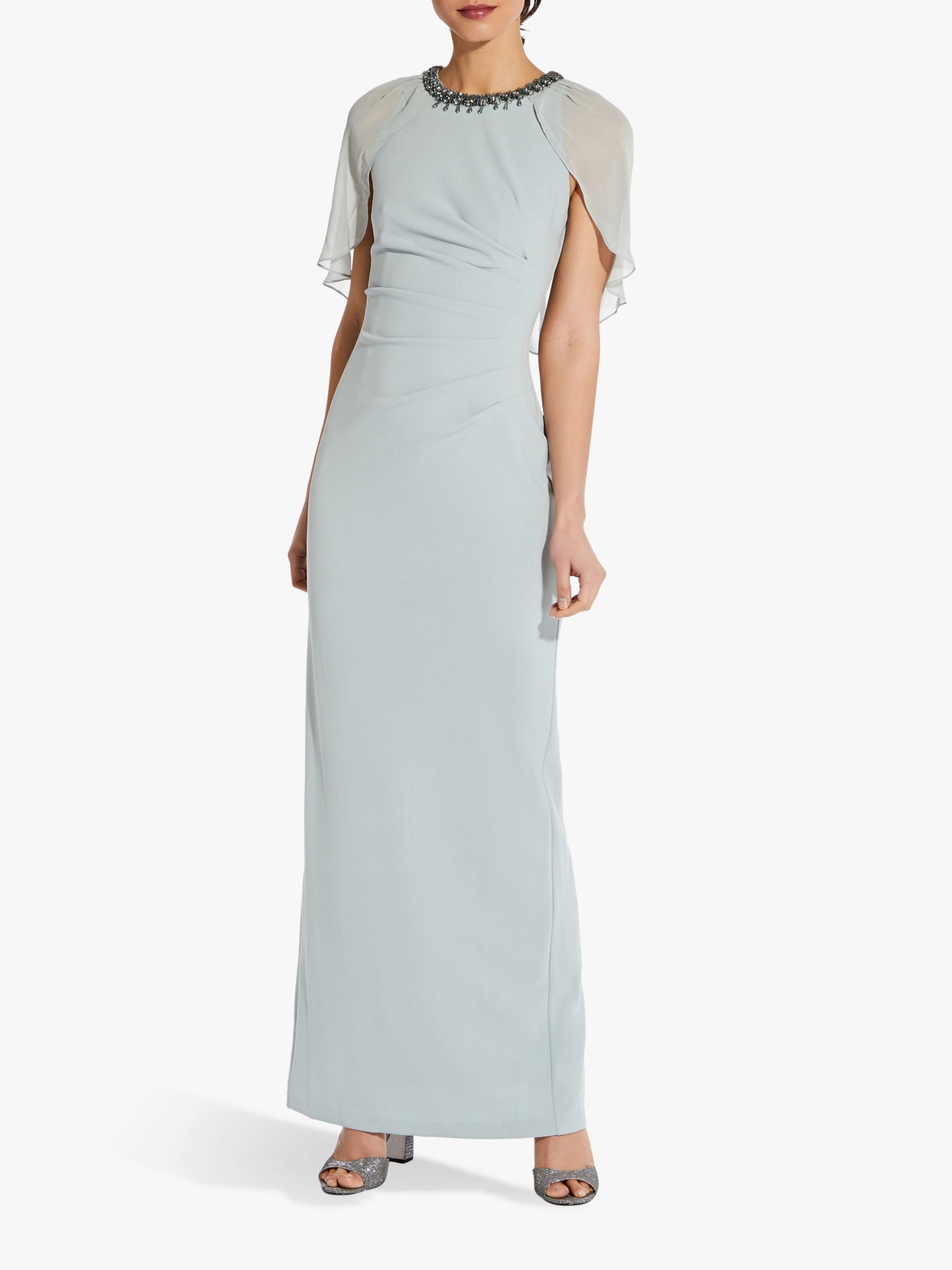 Adrianna Papell Chiffon Capelet Crepe Gown, Frosted Sage at John Lewis ...