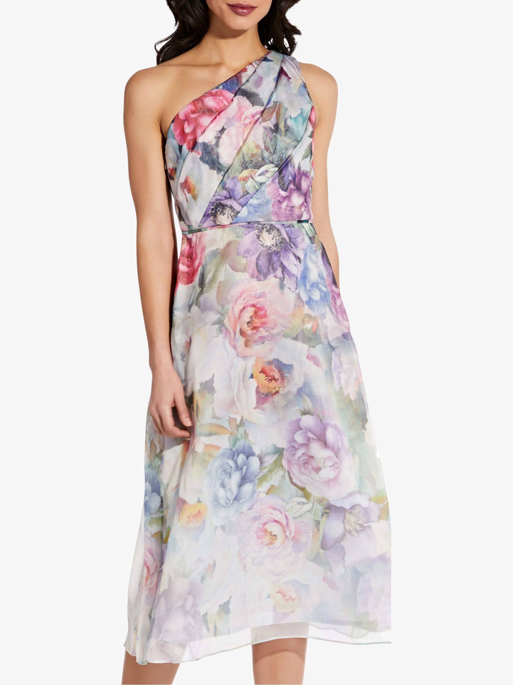 Adrianna Papell One Shoulder Organza Floral Midi Dress