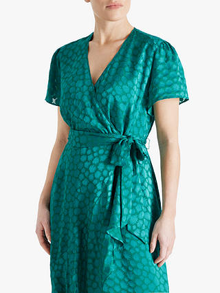 Fenn Wright Manson Petite Jewel Abstract Print Ruffle Detail Midi Dress, Green