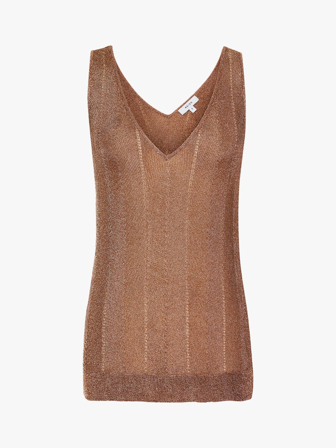 Reiss Alice Metallic Knitted Top, Rose Gold