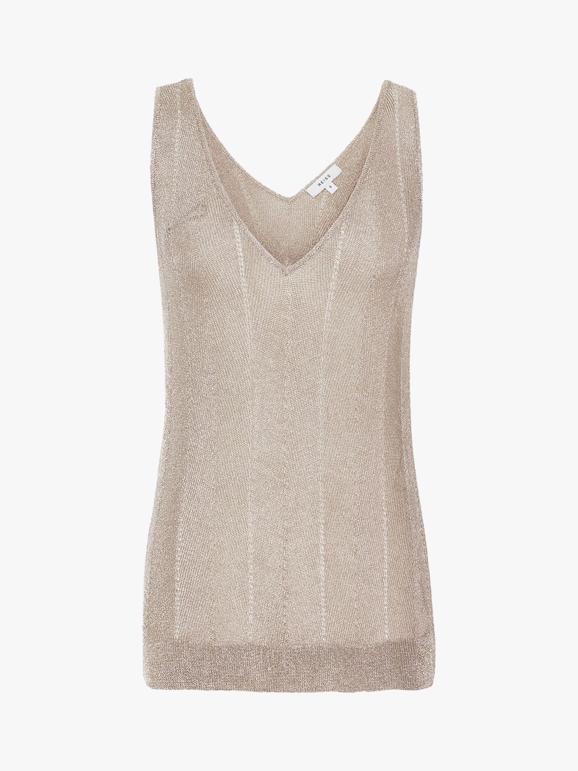 Reiss Alice Metallic Knitted Top, Mink at John Lewis & Partners