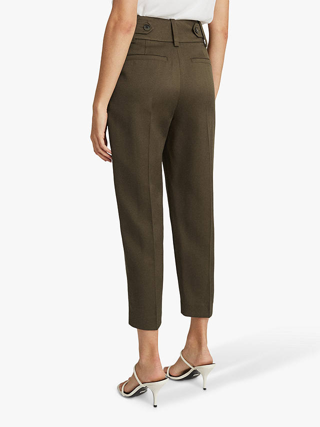 Reiss Stanton Cropped Tapered Trousers, Khaki at John Lewis & Partners