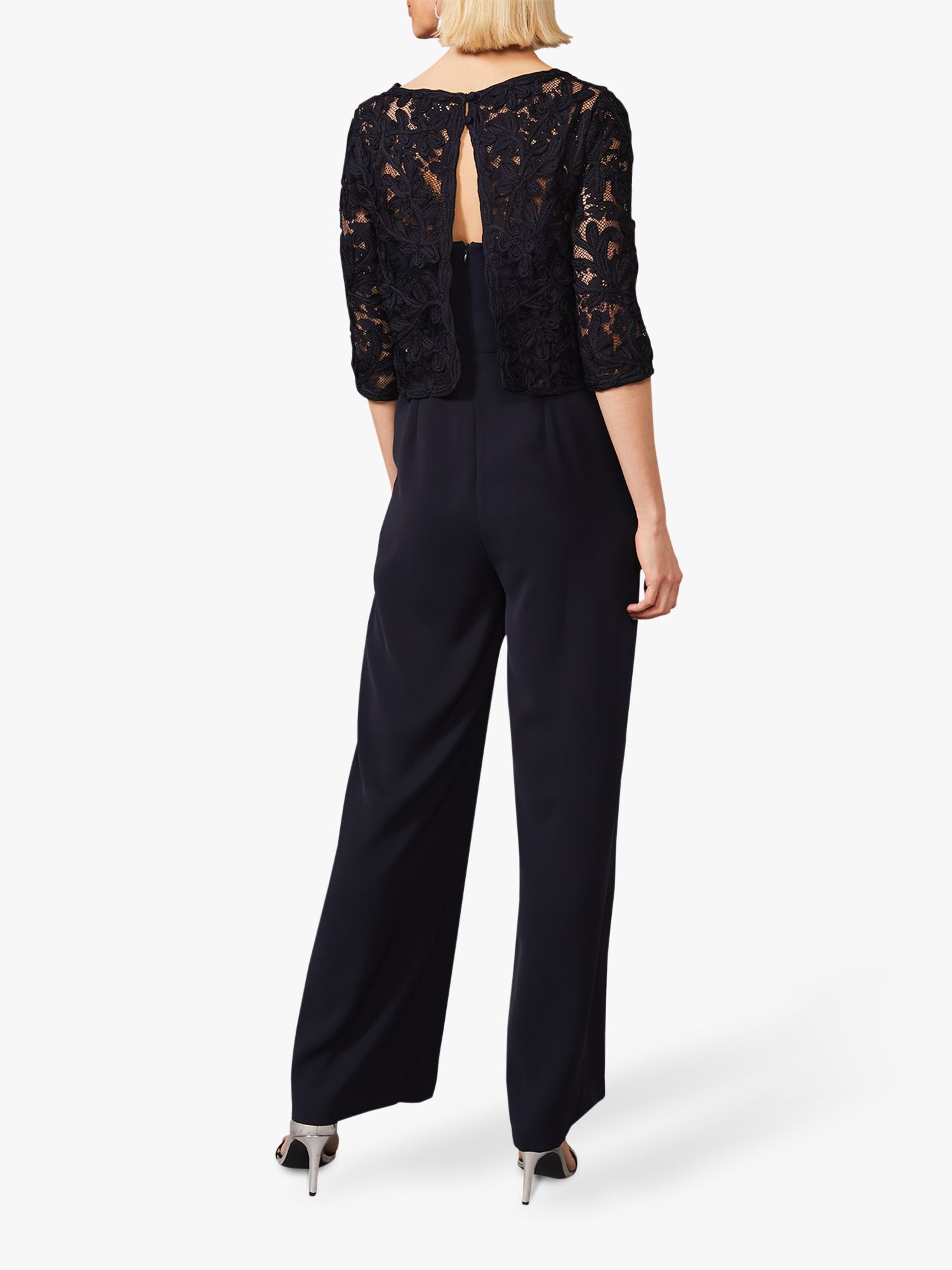 Phase Eight Elodie Wide Leg Lace Overlay Jumpsuit, Navy