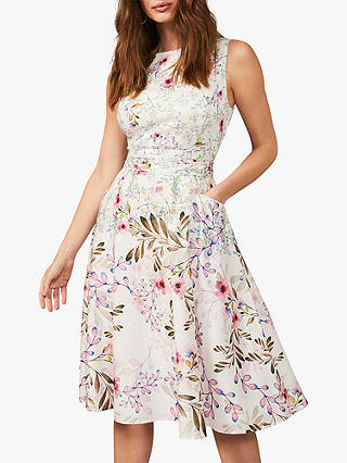 Phase Eight Wilhemina Floral Print Flared Dress, Ivory/Multi