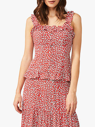 Phase Eight Callista Ditsy Floral Print Top, Red/White