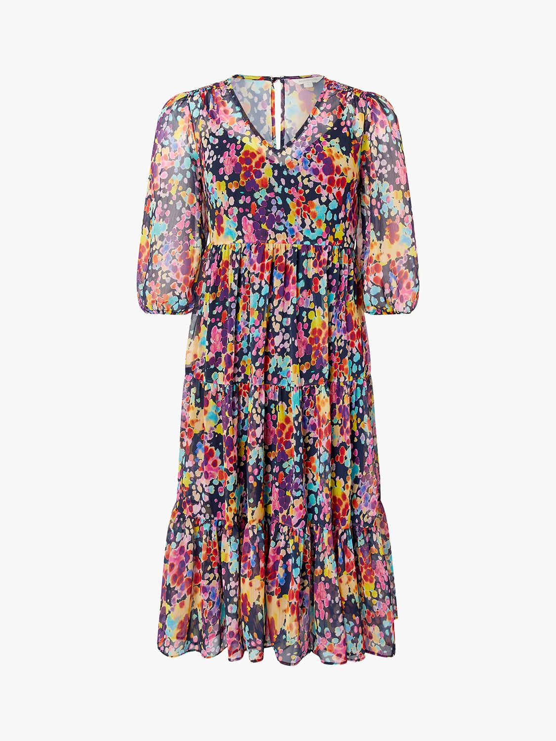 Monsoon Suvi Helen Floral Print Dress, Navy/Multi