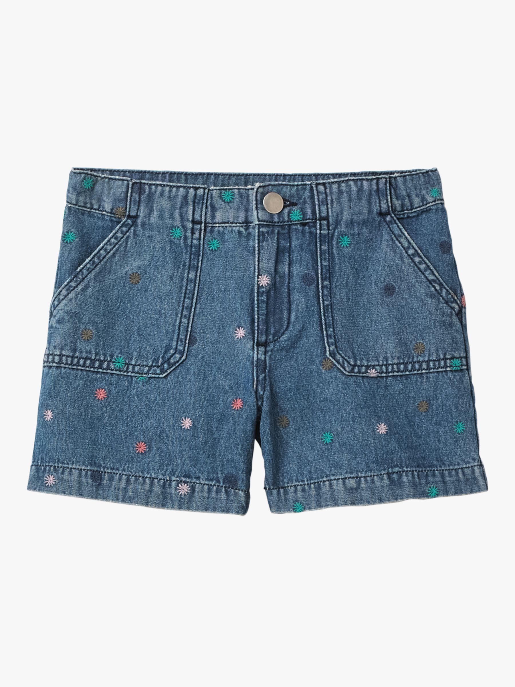 White Stuff Girls' Effie Embroidered Denim Shorts, Blue