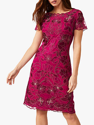 Phase Eight Nessa Embroidered Dress, Fuchsia
